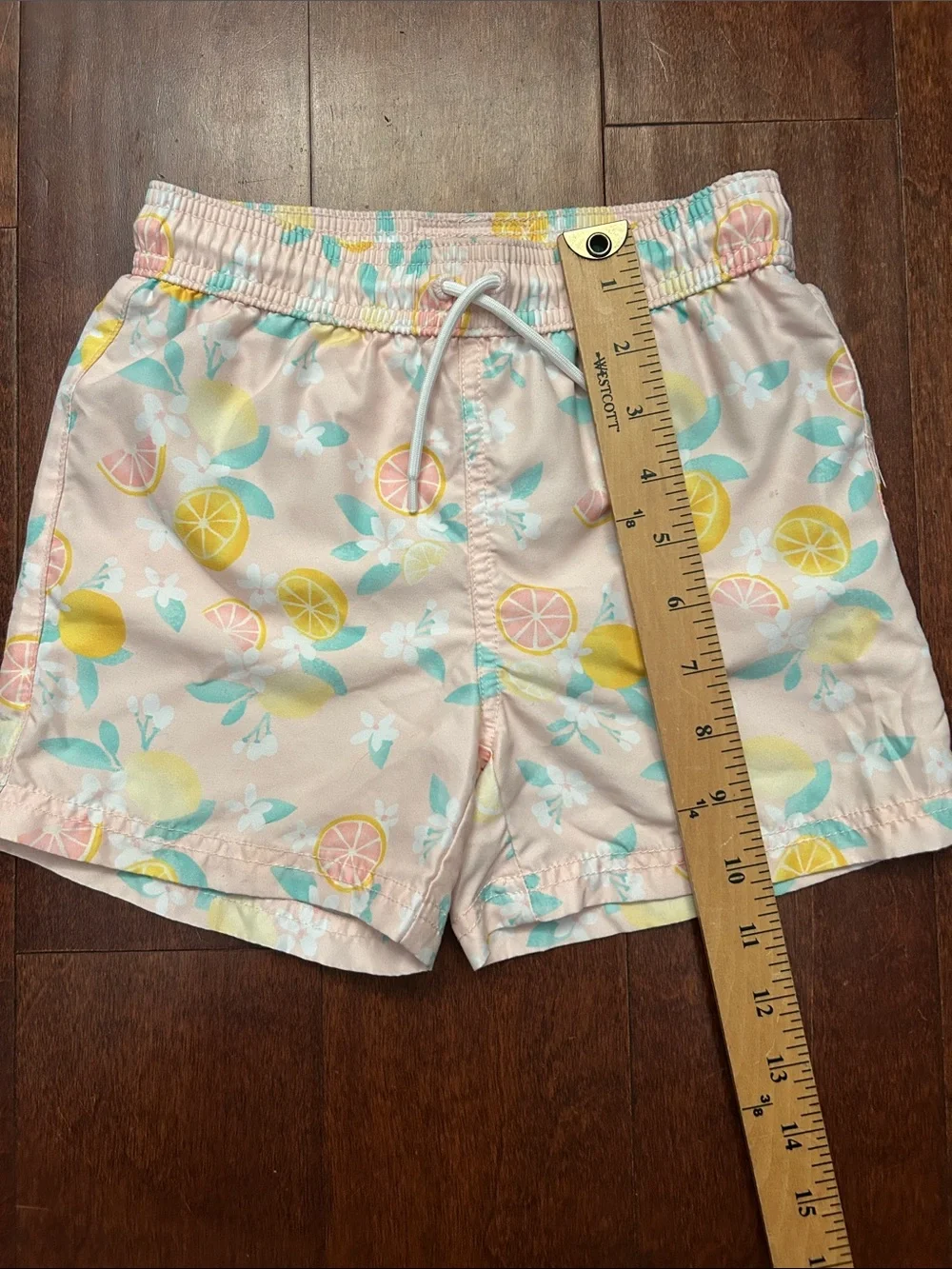 Janie and Jack Pink Citrus Print Swim Trunk Shorts with Drawstring Waist, Size 5